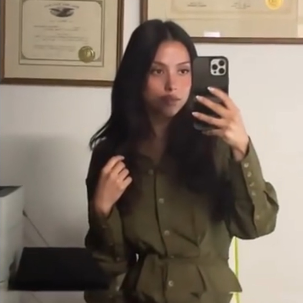 Olive Green Button-Up Shirt Dress